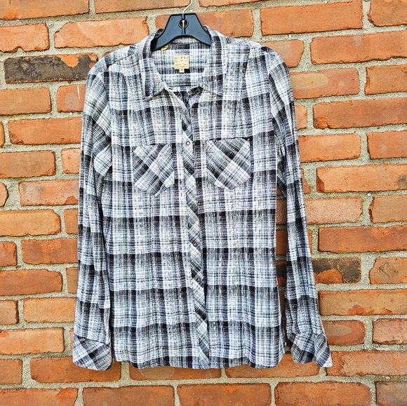 Y2K Guess Los Angeles Metallic Plaid Snap Button Shirt Women’s M - Picture 12 of 15